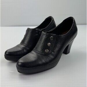Clarks Artisan Vermont Terrace Black Leather Clog Block Heel Booties Shoes 7M